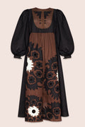 Shaima Midi Dress in Brown and Black