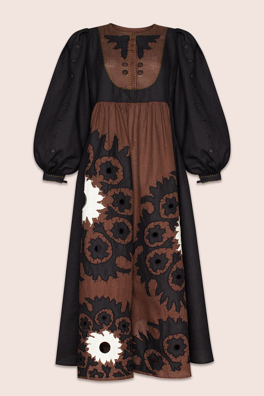 Shaima Midi Dress in Brown and Black