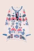 Astrid Mini Dress in White with Red and Blue