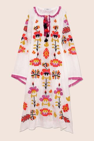 Astrid Maxi Dress in White with Pink