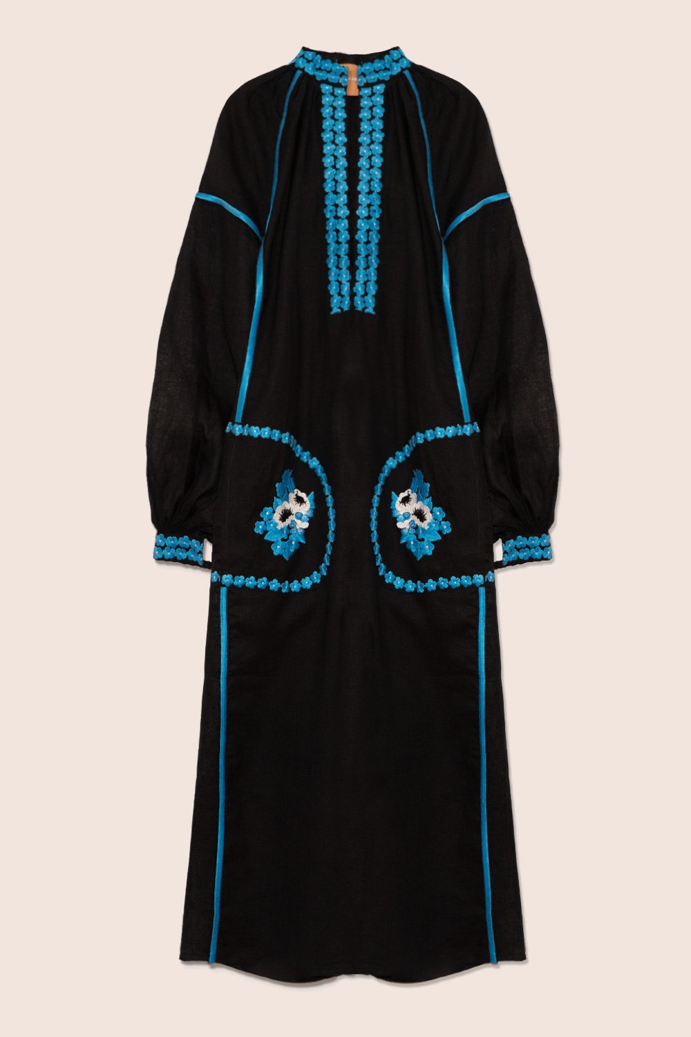 Grace Midi Dress in Black with Blue