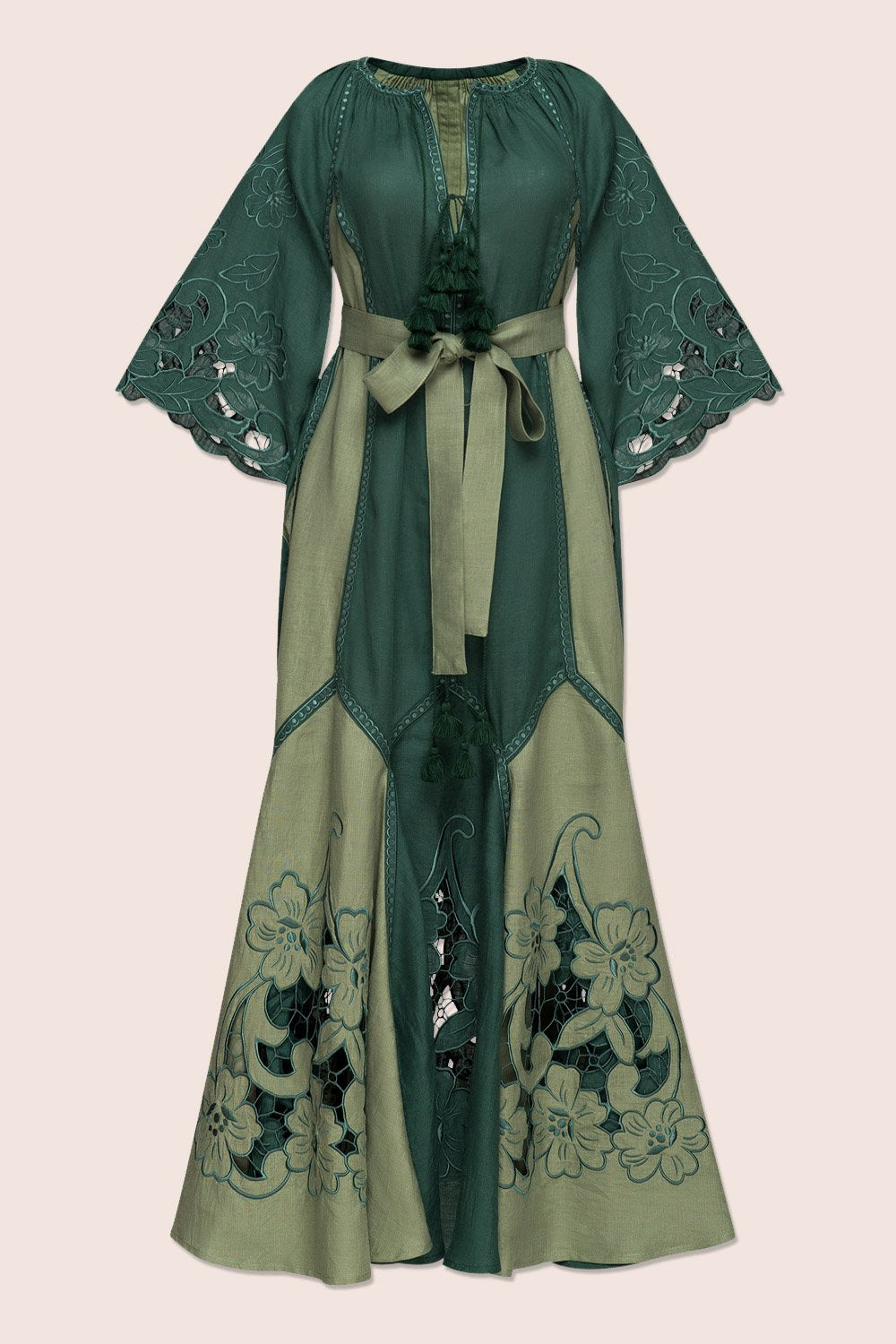 Dragon Flower Maxi Dress in Green