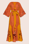 Dragon Flower Maxi Dress in Orange