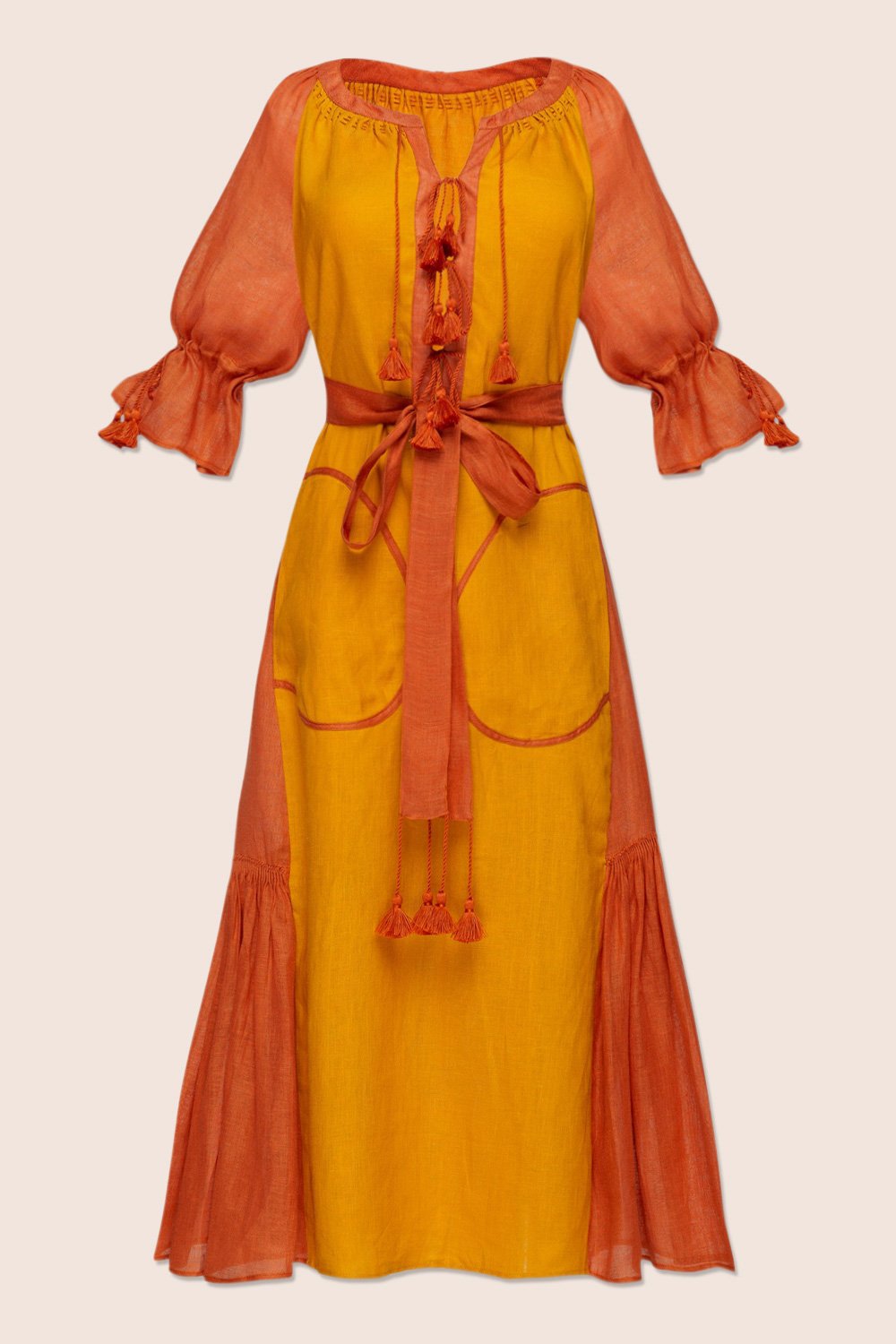 Keiko Midi Dress in Orange and Yellow