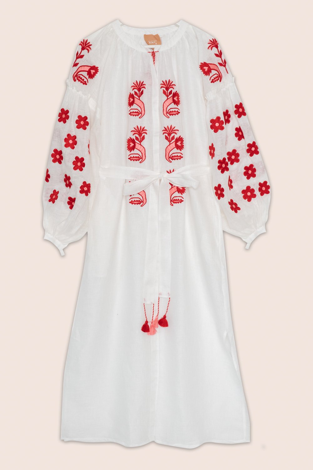 Arizona Maxi Dress in White with Red