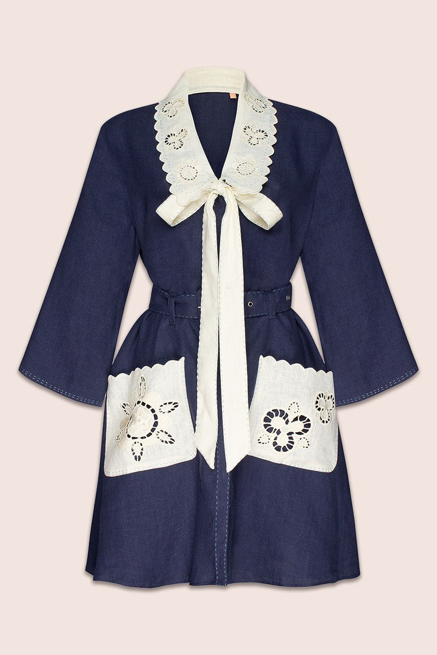 Rita Mini Dress in Navy and Creme