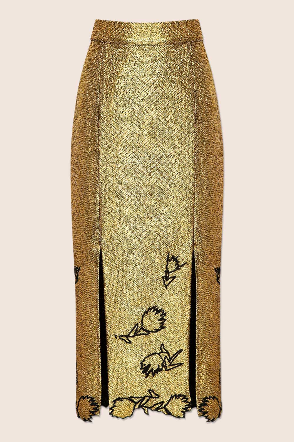 Alex Embroidery Midi Skirt in Gold