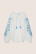 Adele Blouse in White with Blue