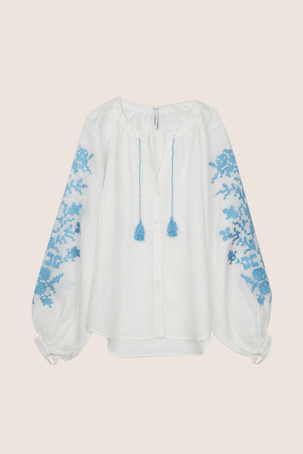 Adele Blouse in White with Blue
