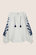 Adele Blouse in White with Navy