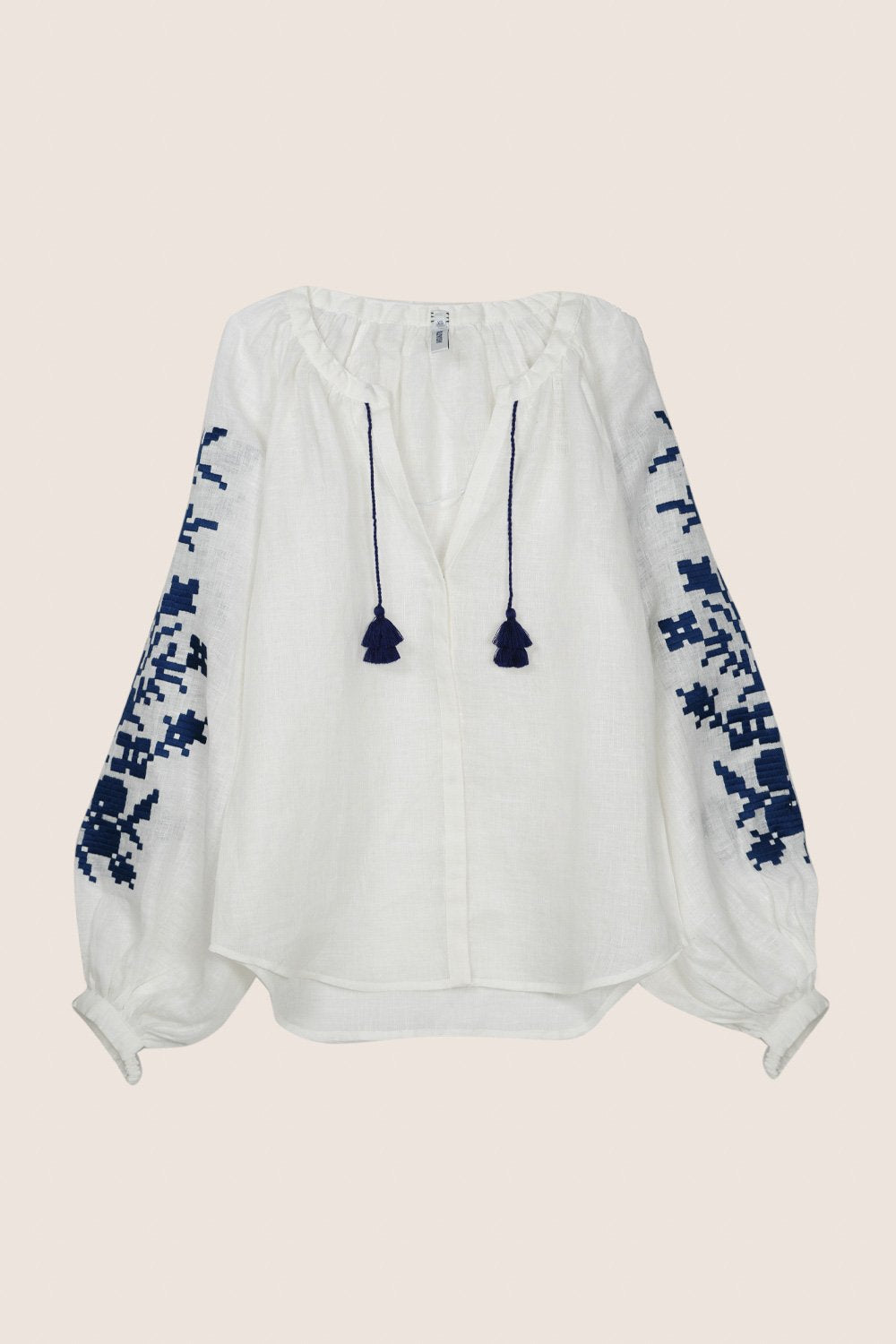 Adele Blouse in White with Navy