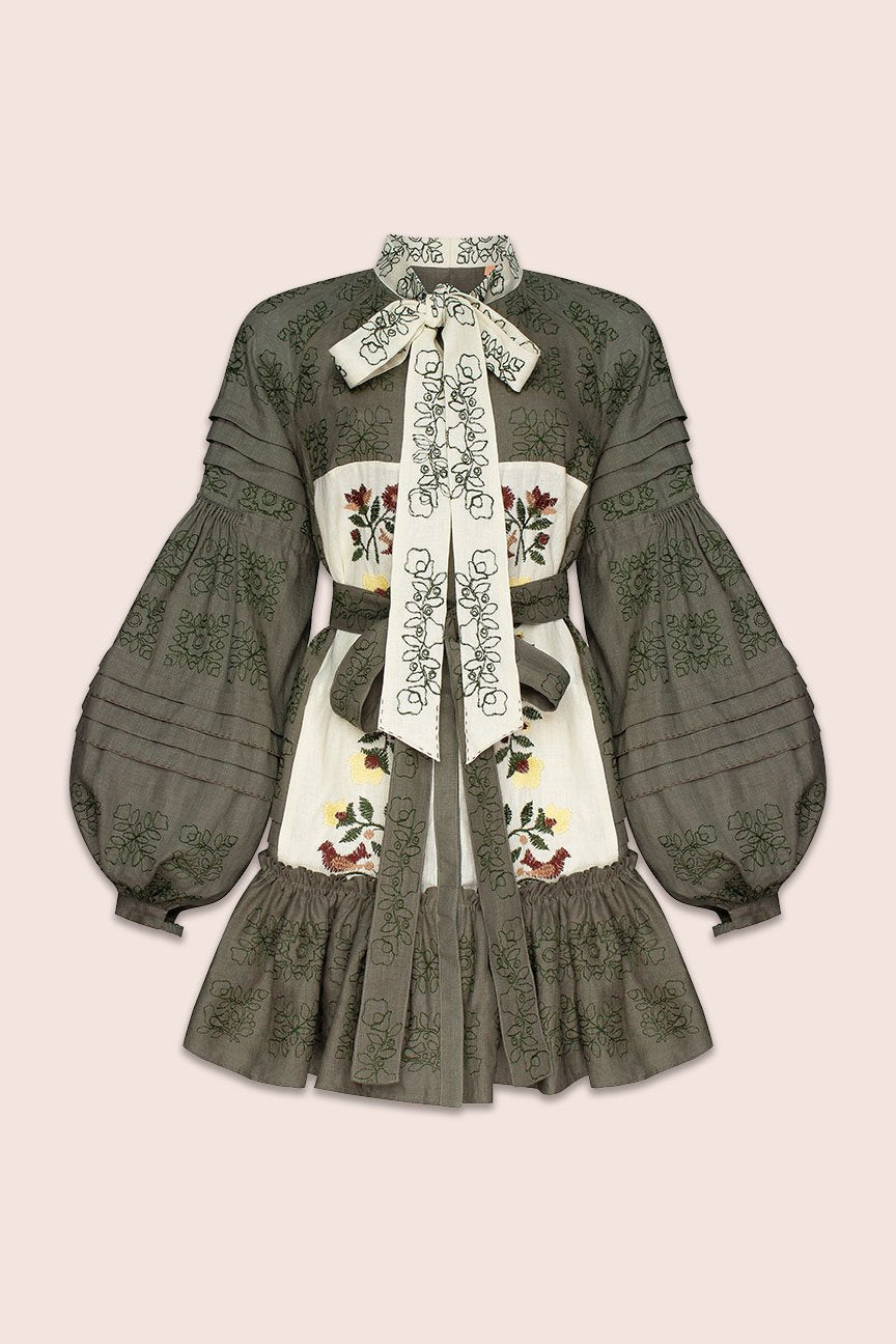 Judy Mini Dress in Green and White
