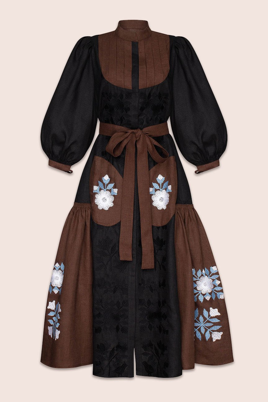Amo Midi Dress in Brown and Black