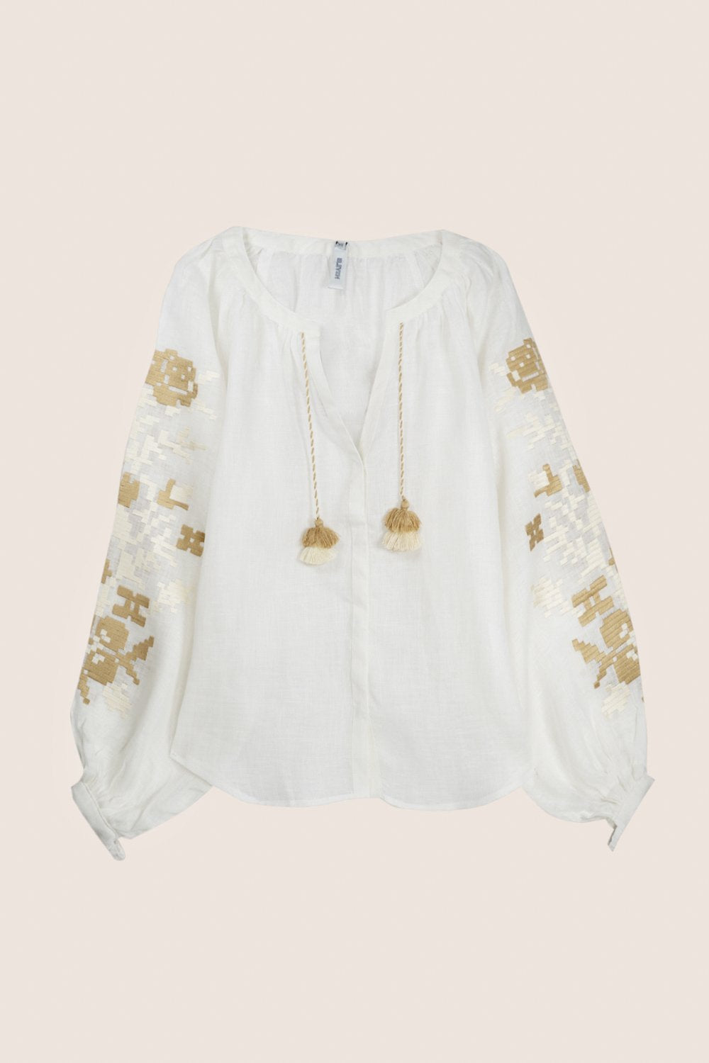 Adele Blouse in White with Beige