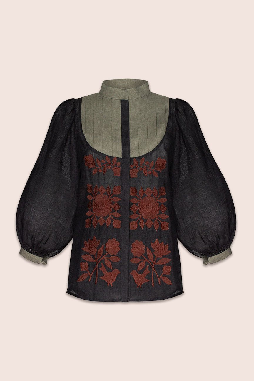 Amo Blouse in Black and Green