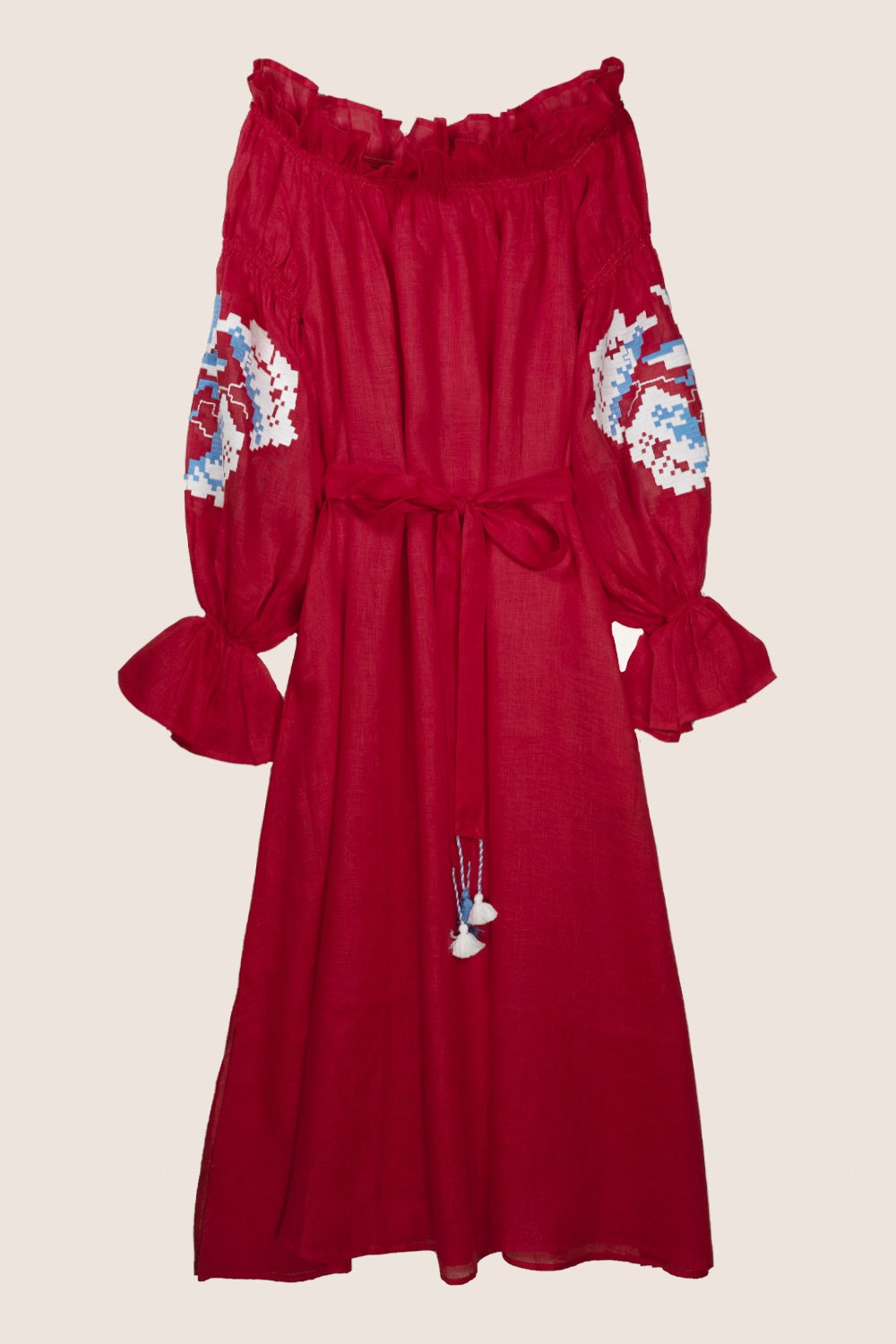 Rose Off-The-Shoulder Maxi Dress in Red