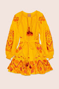 Kilim Mini Flared Dress in Yellow