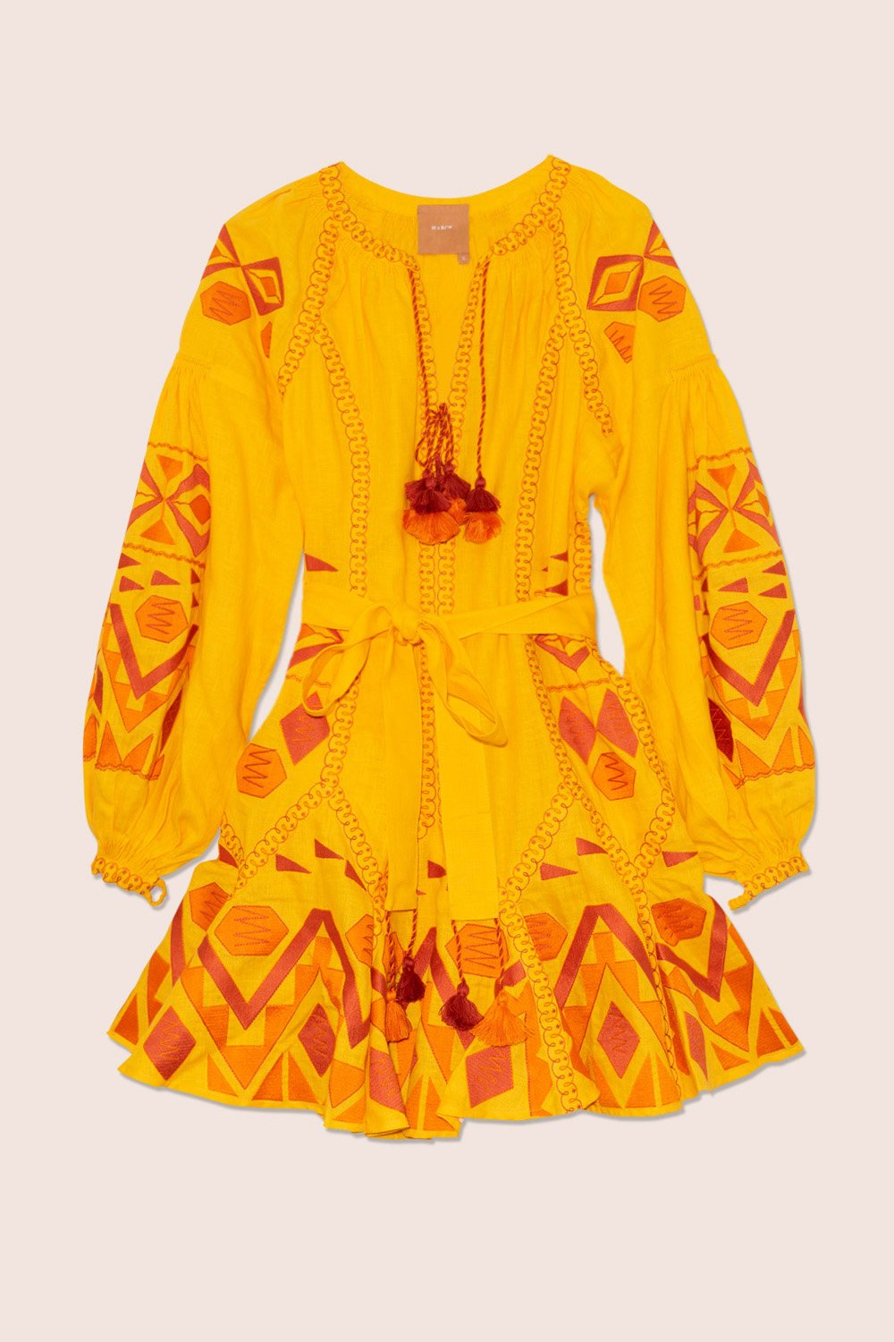 Kilim Mini Flared Dress in Yellow