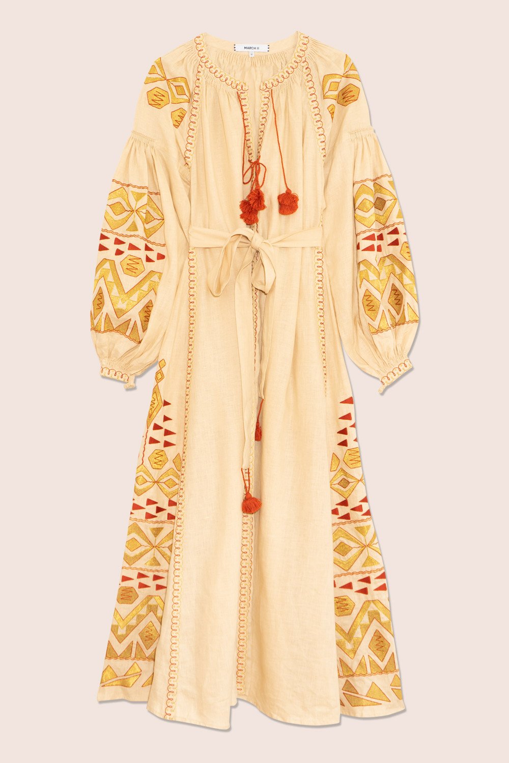 Kilim Maxi Dress in Beige with Gold