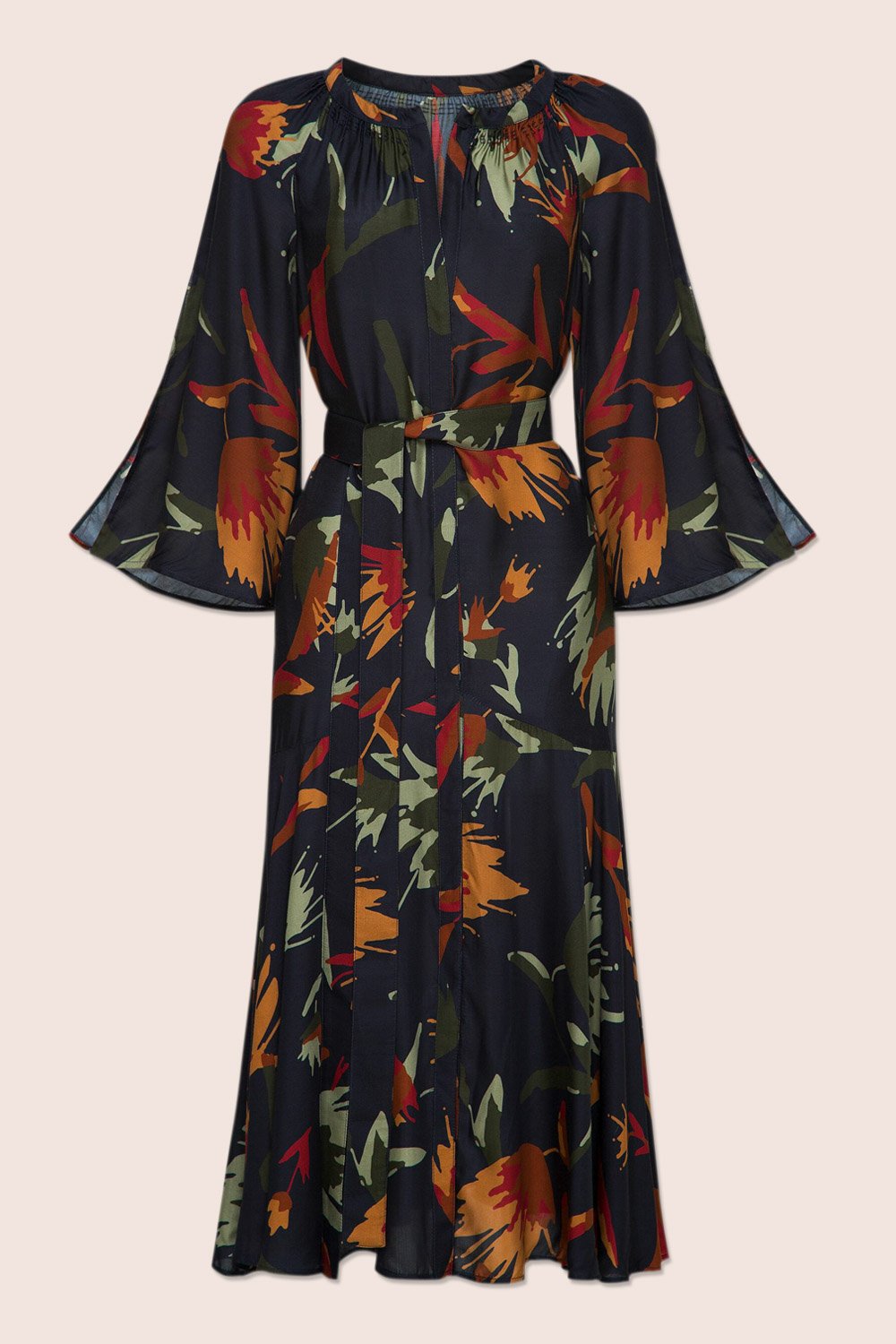 Alex Print Summer Midi Dress in Black