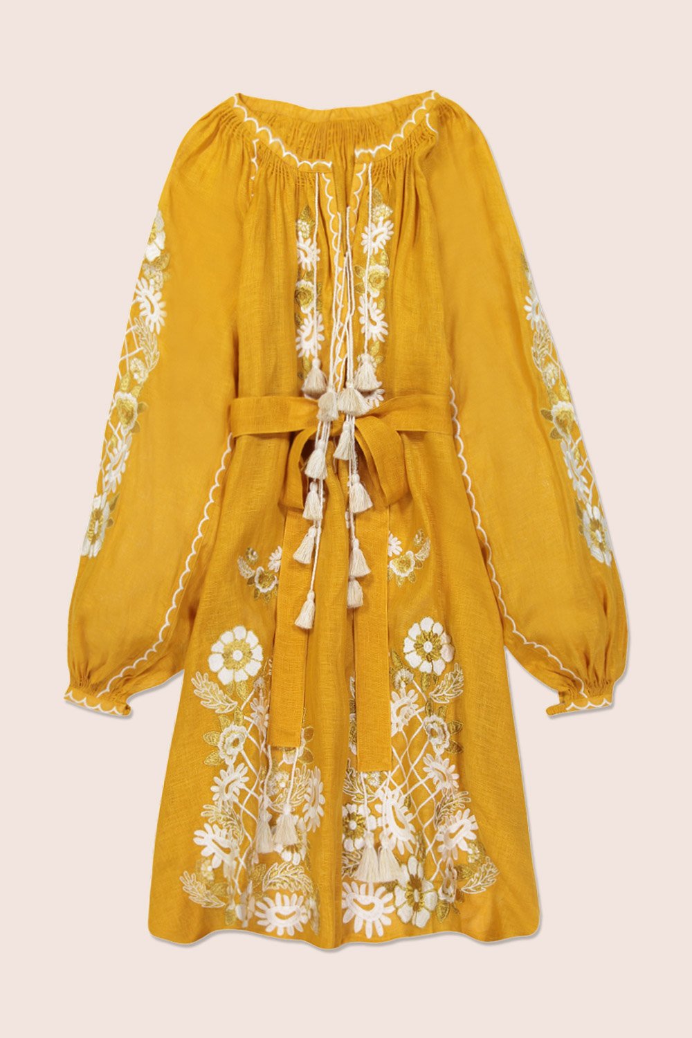 Flower Net Mini Dress in Yellow