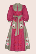 Amo Midi Dress in Burgundy and Green