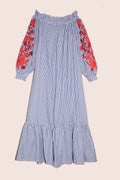 Adele Off-The-Shoulder Maxi Dress in Blue Stripe