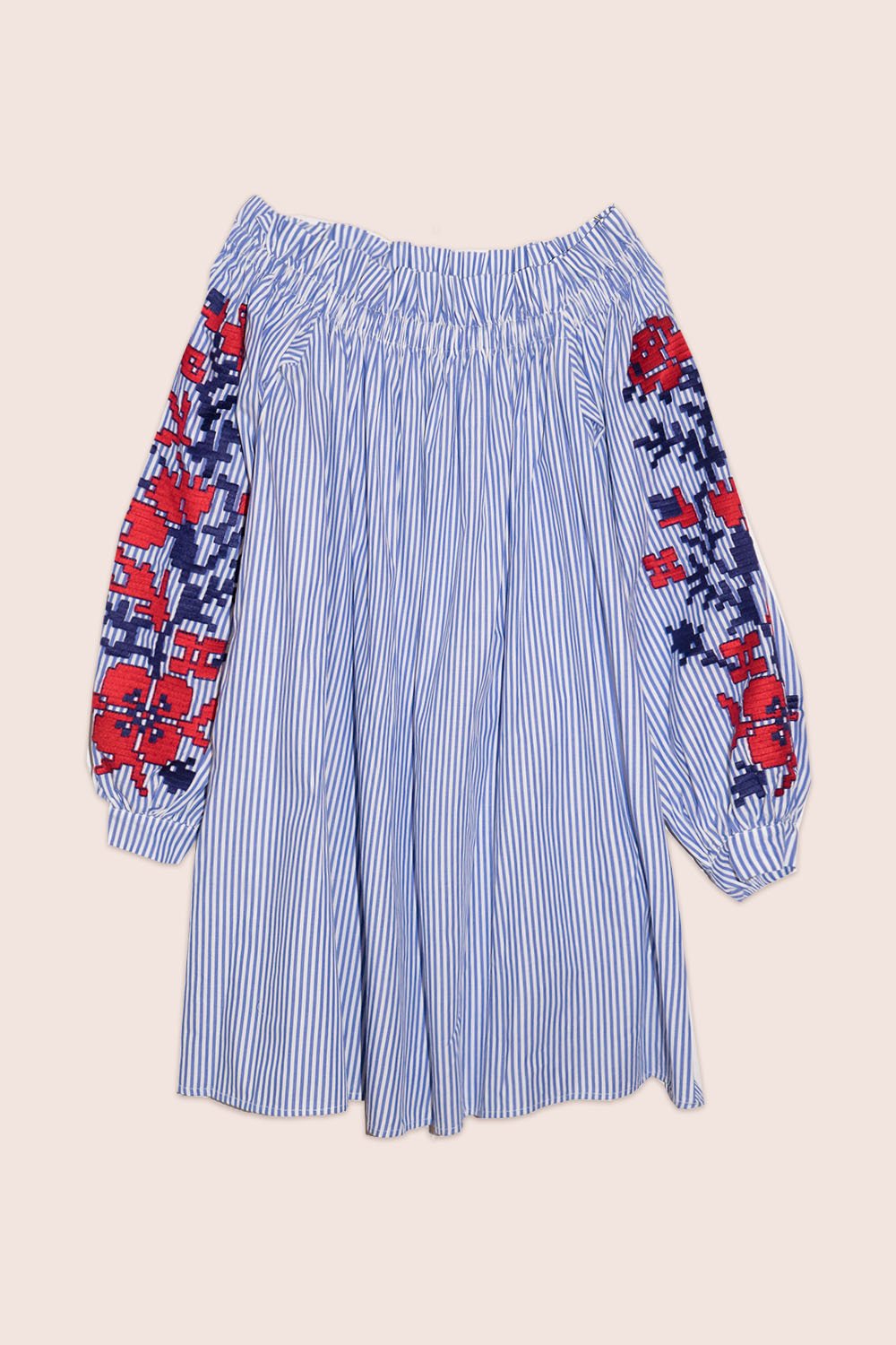 Adele Off-The-Shoulder Mini Dress in Blue Stripe