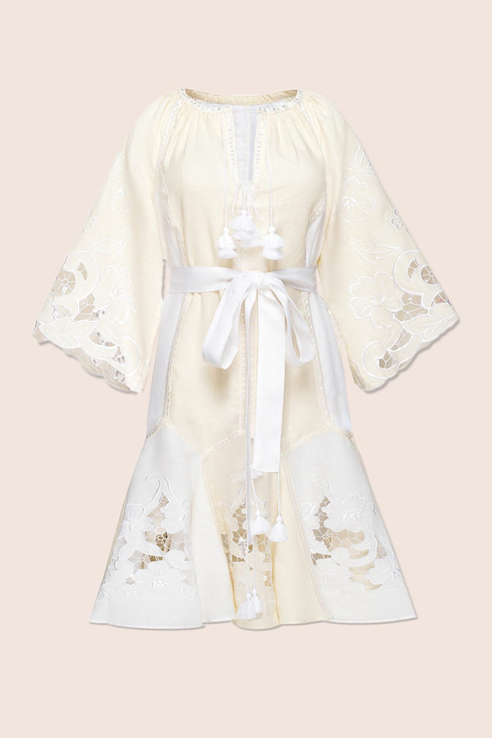 Dragon Flower Mini Dress in Creme