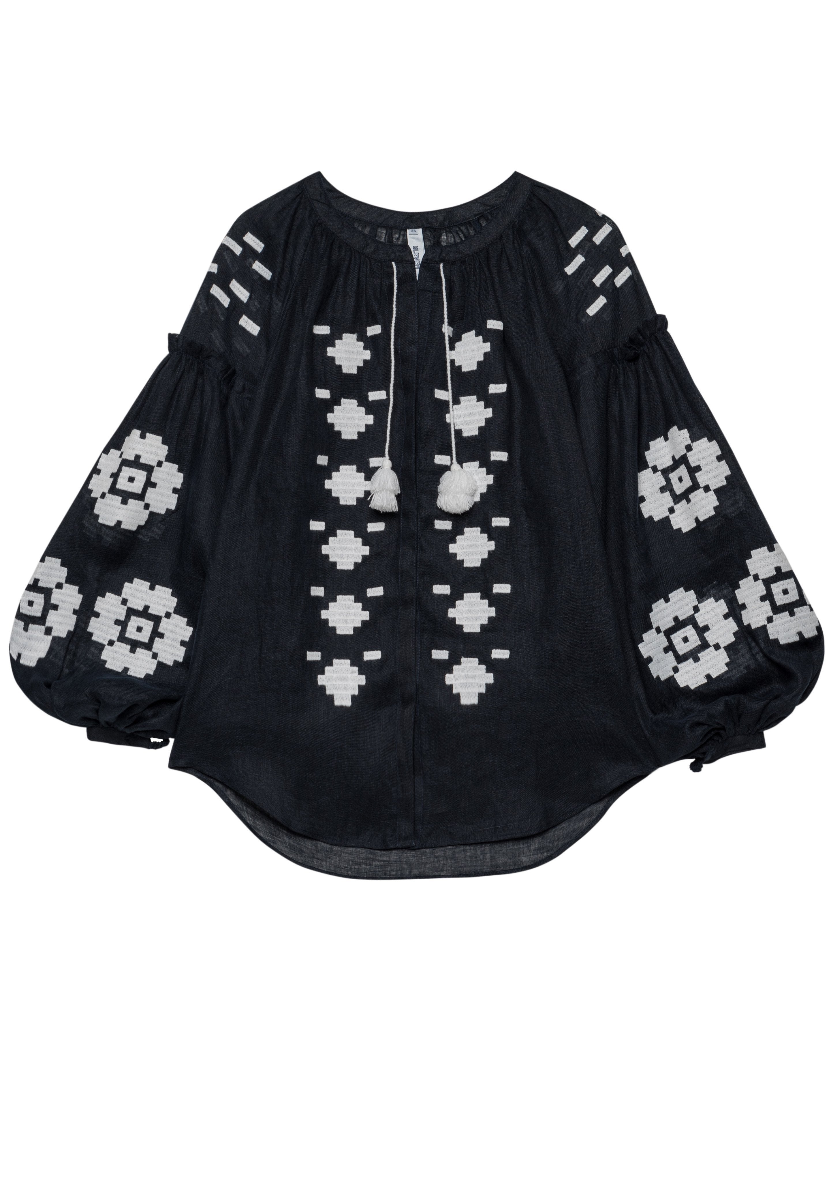 Elle Linen Blouse in Navy