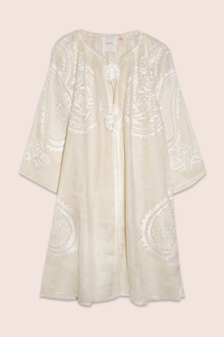 Ece Mini Dress in Creme with White