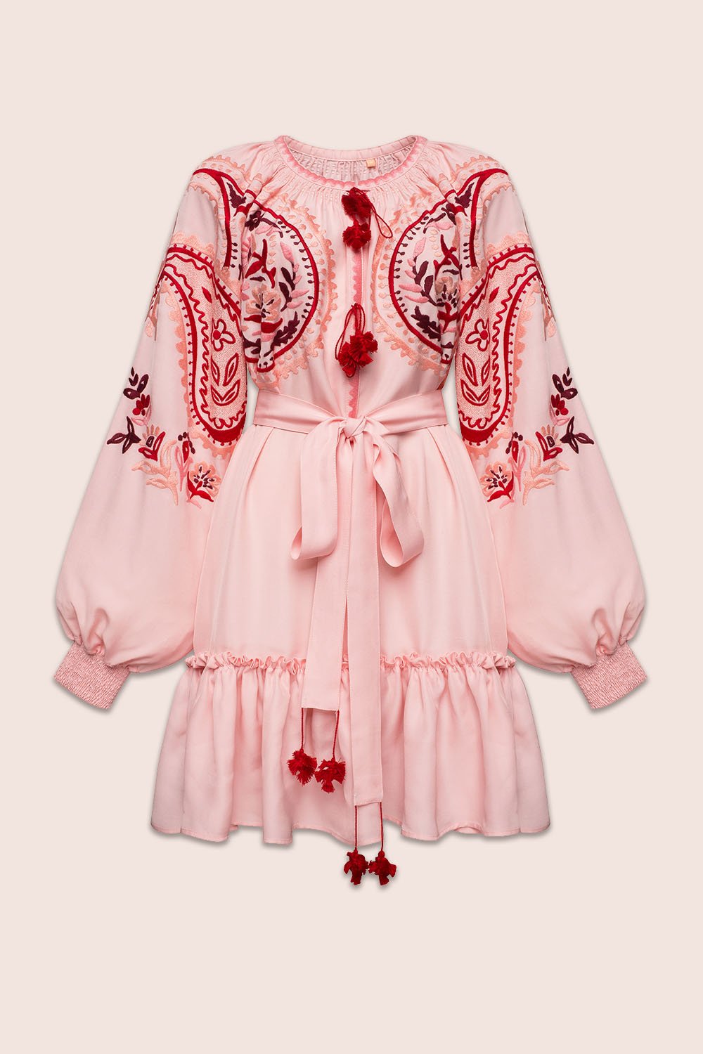Ece Flared Mini Dress in Powder Pink
