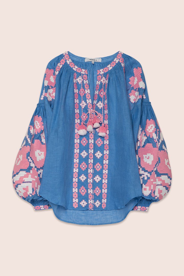 Flower Pixel Blouse in Blue