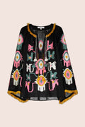 Feather Blouse in Black Linen