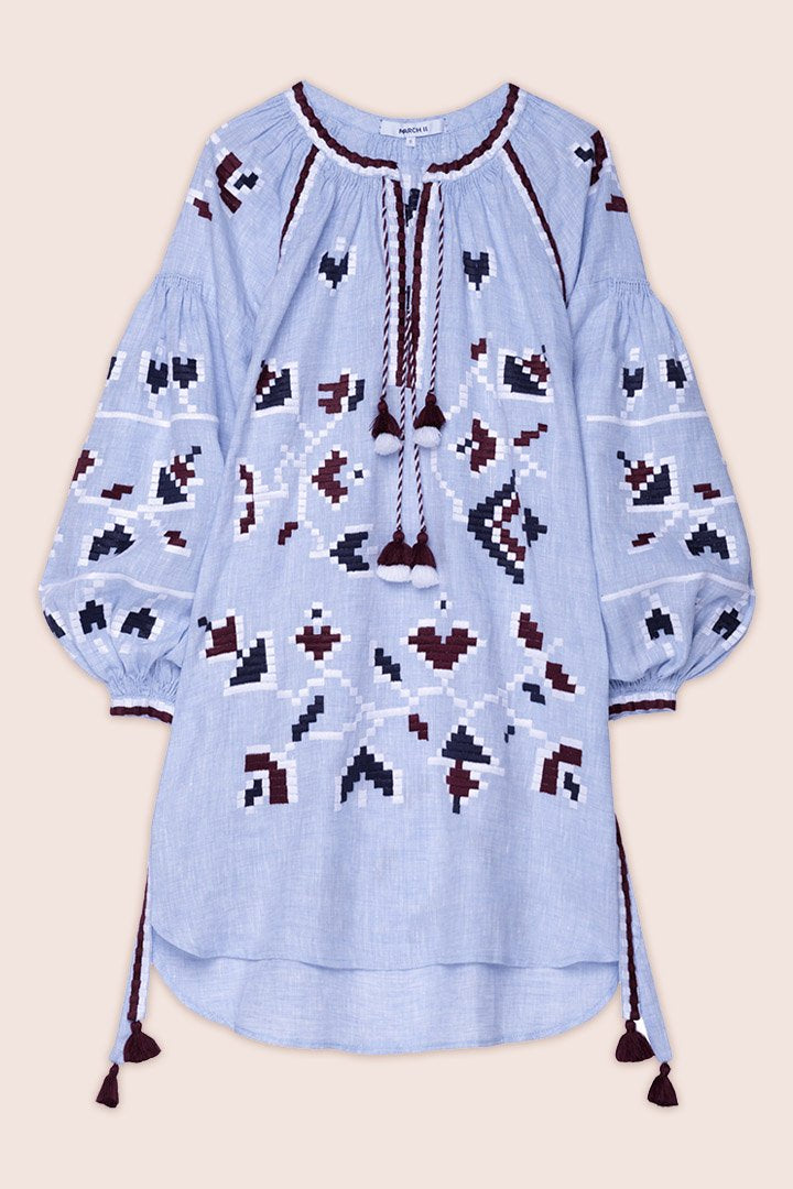 Flora Mini Dress in Sky Blue and Burgundy