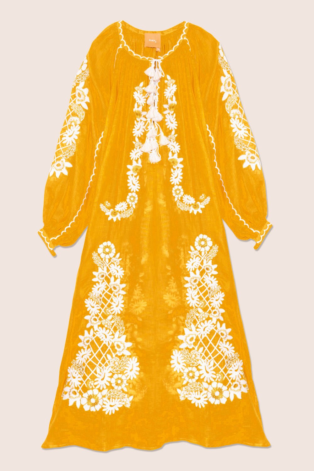 Flower Net Maxi Dress in Yellow with White and Gold