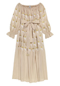 Flower Power off-the-shoulder midi dress in beige