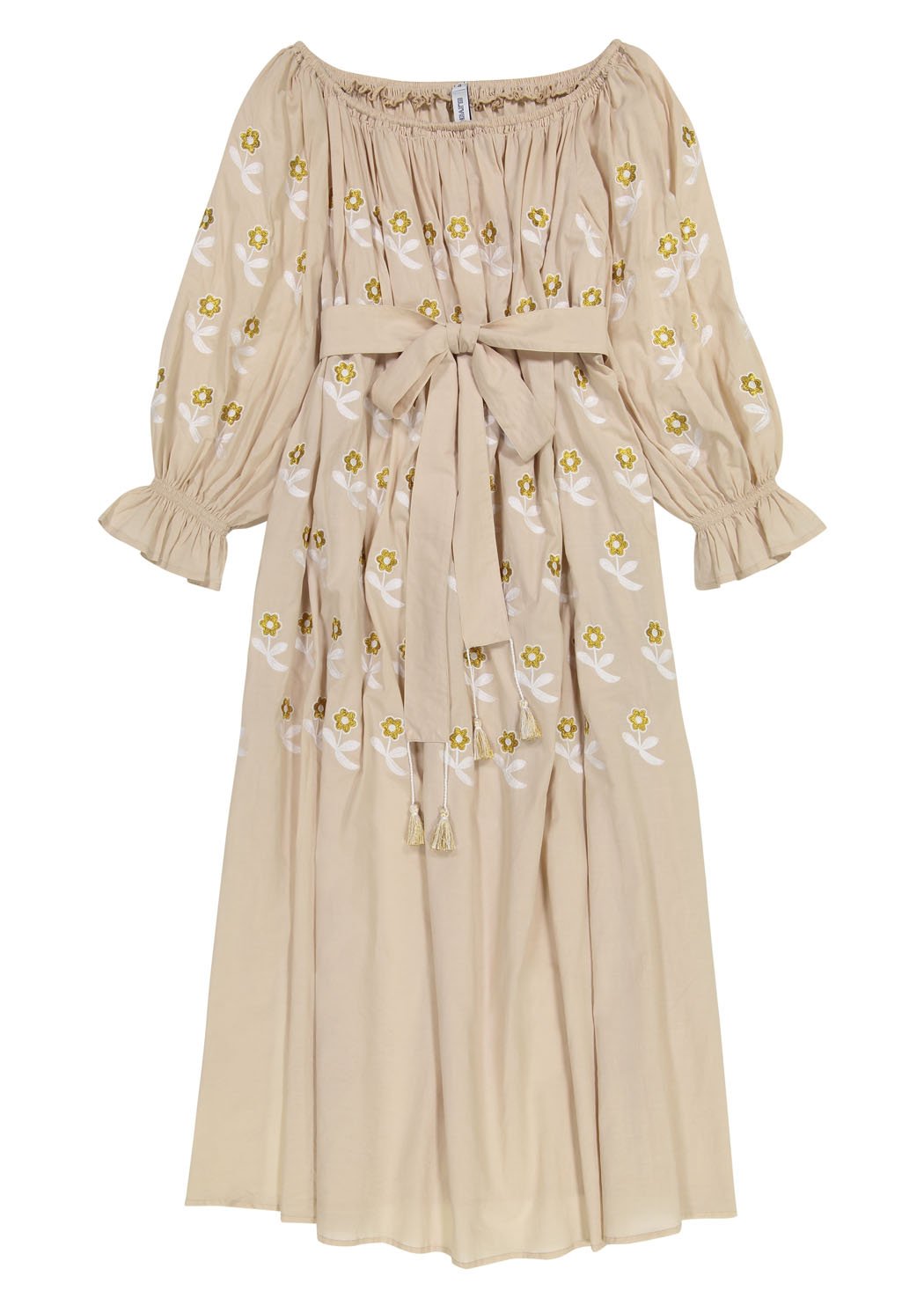 Flower Power off-the-shoulder midi dress in beige