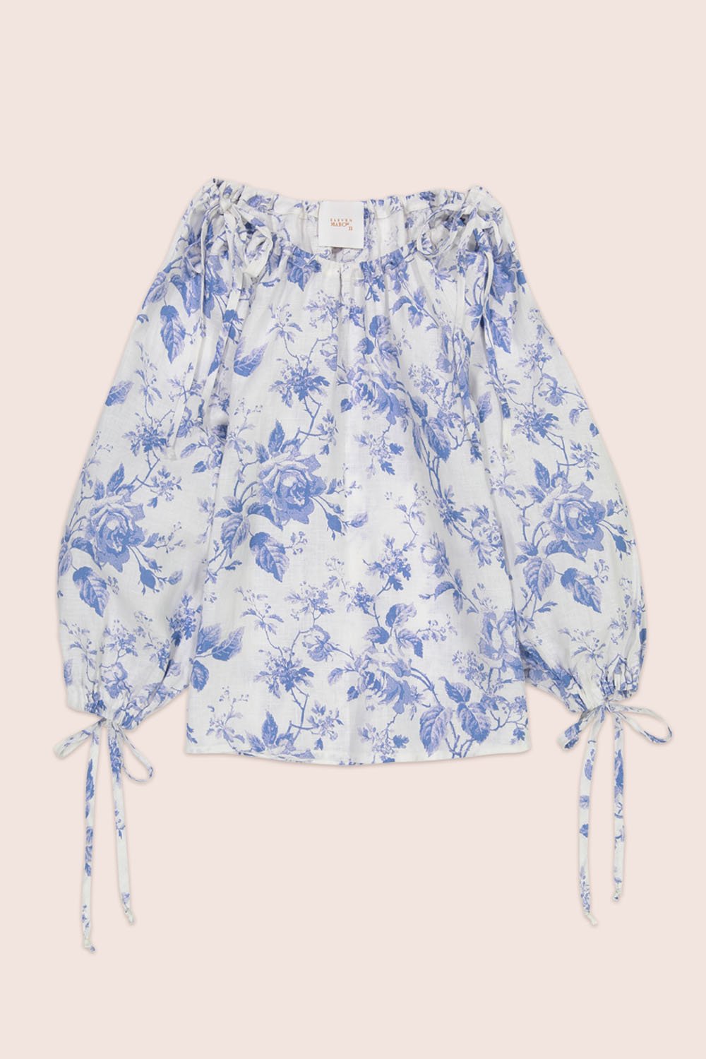 French Rose Blouse in White with Blue