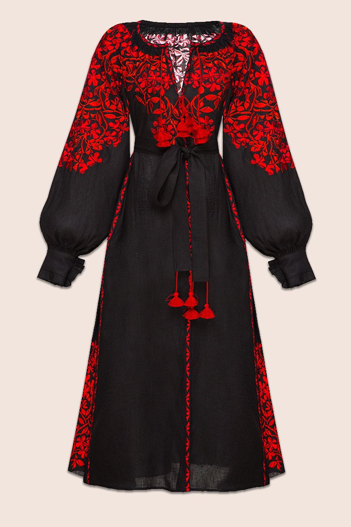 Gaudi Florals Classic Midi Dress in Black