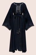 Jakarta Linen Midi Dress in Navy