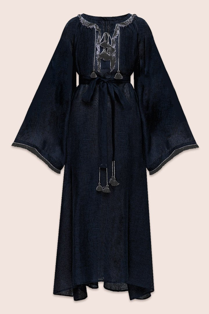 Jakarta Linen Midi Dress in Navy
