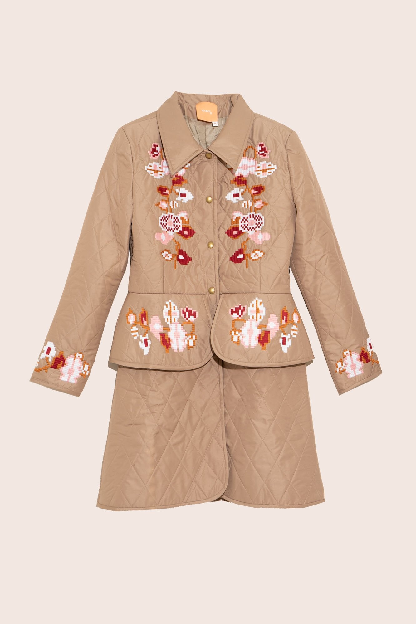 Laila Long Quilted Jacket in Beige