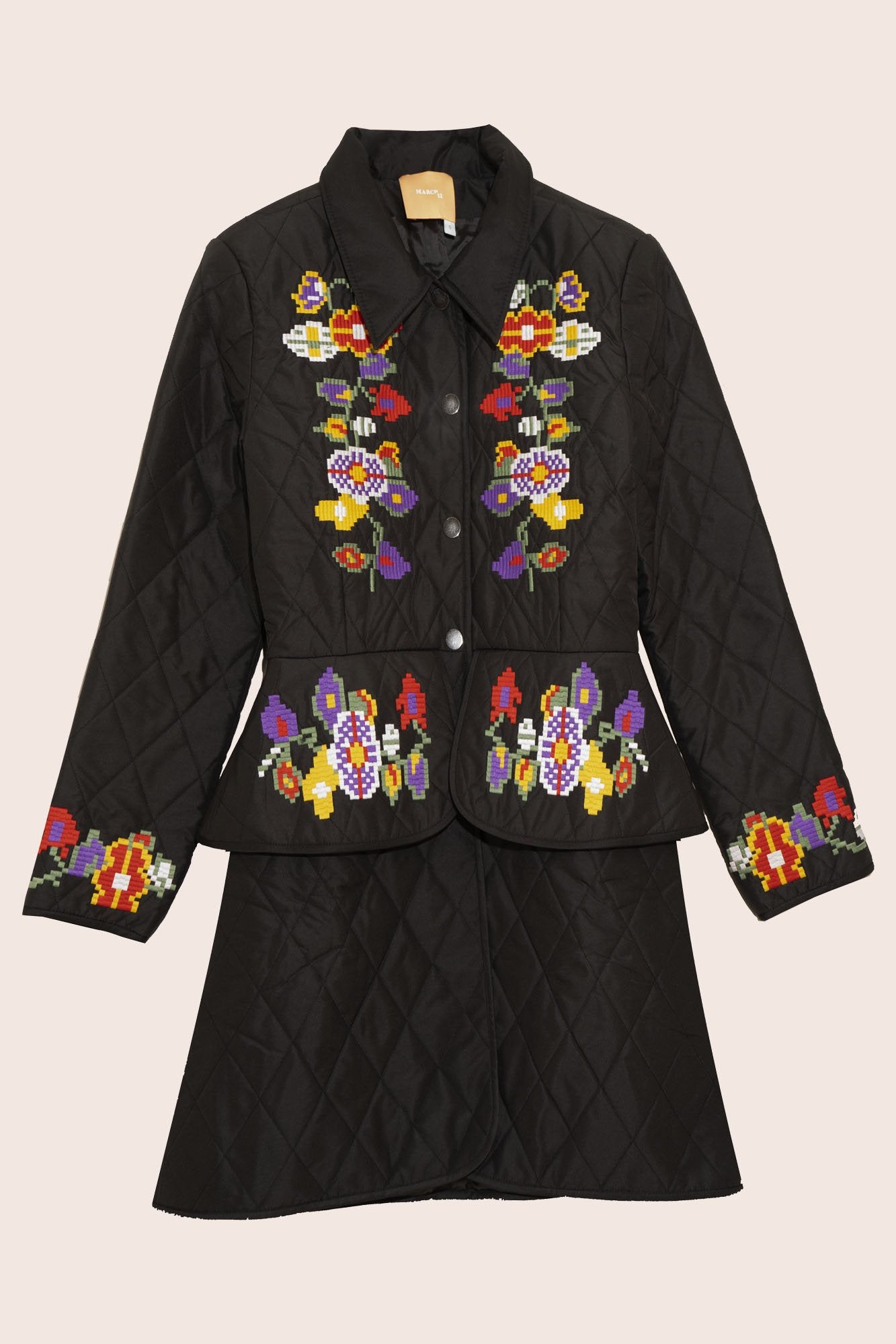 Laila Long Quilted Jacket in Black