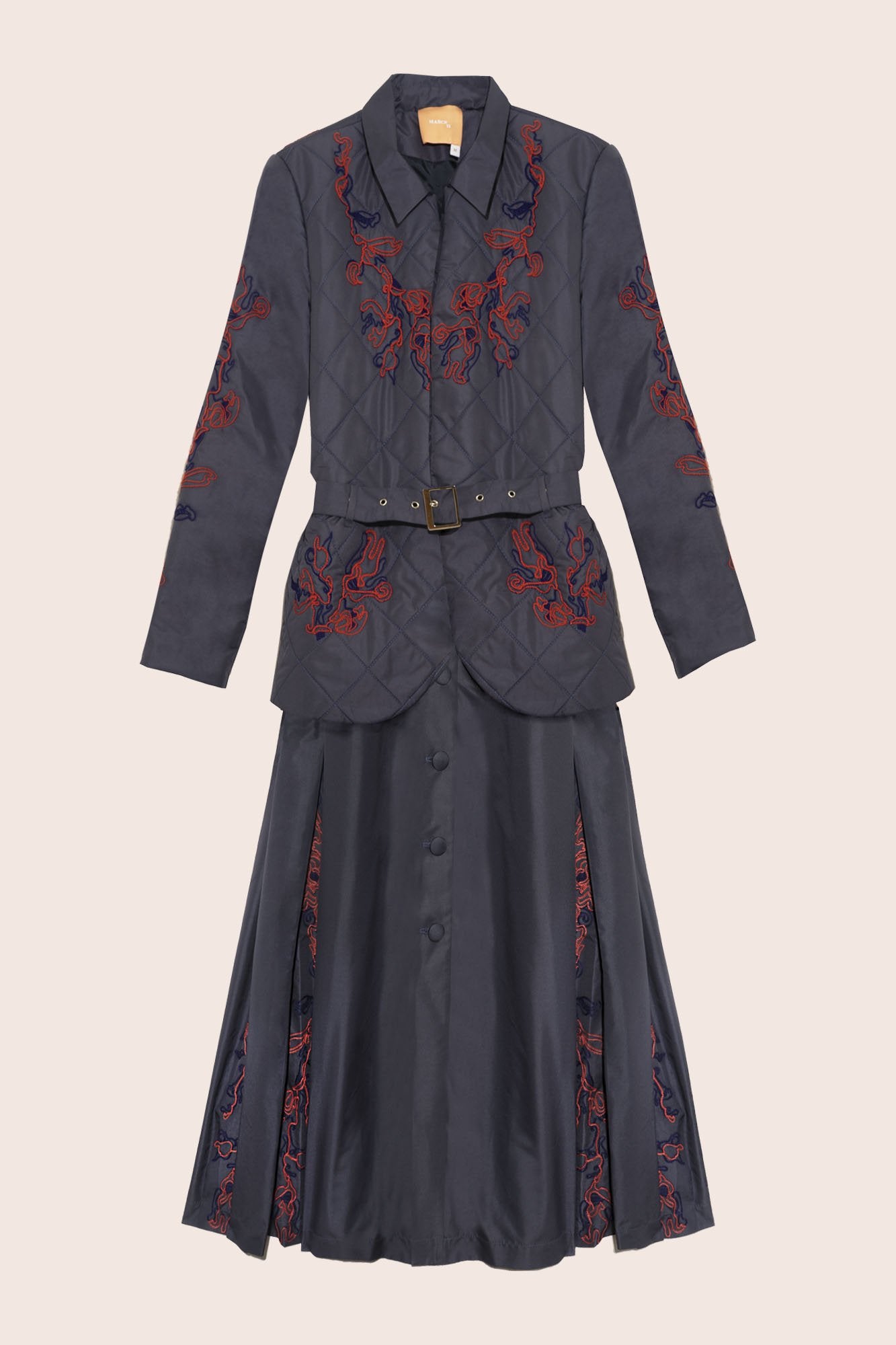 Reem Quilted Coat in Navy