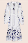 Kilim Flared Maxi Dress in White