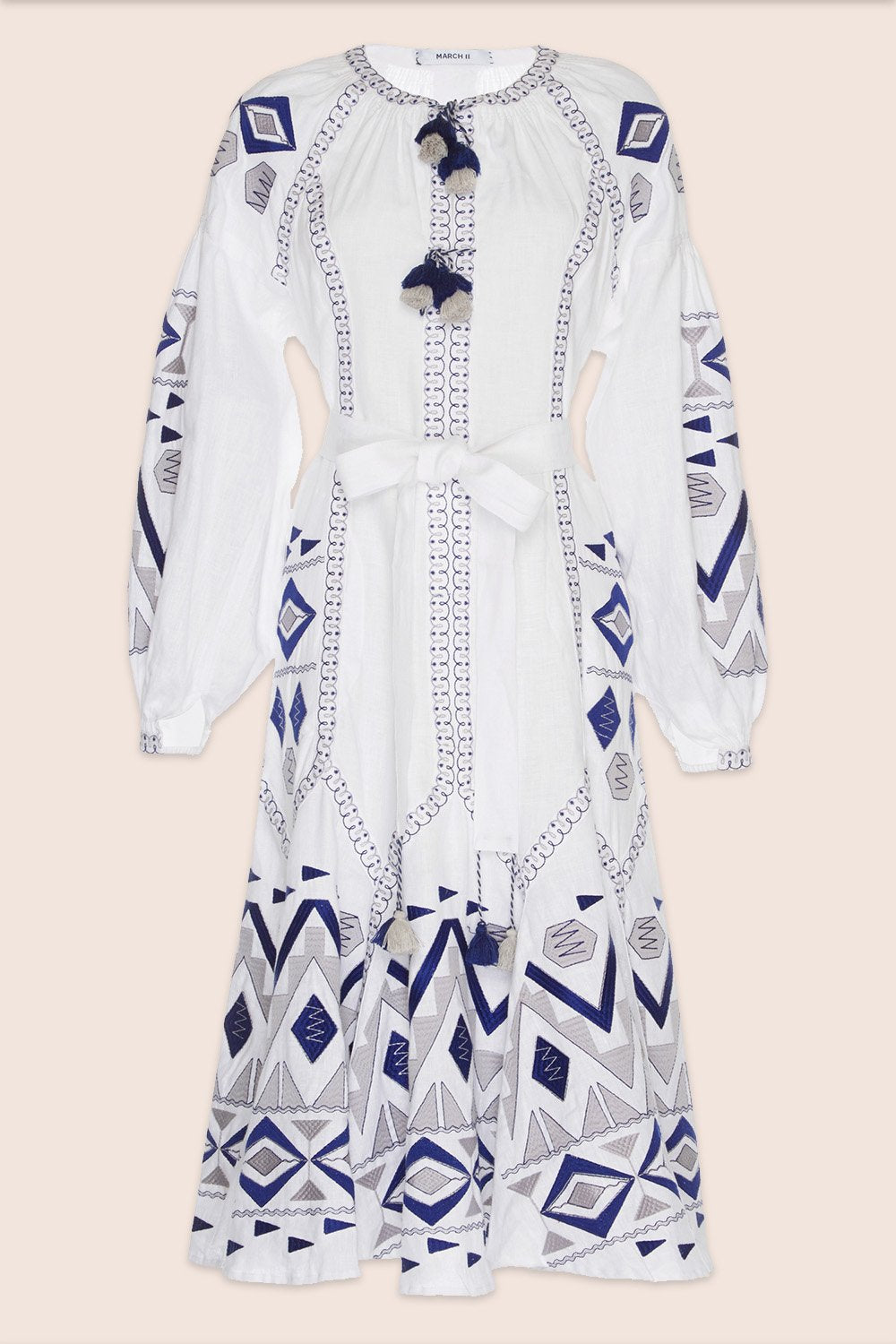 Kilim Flared Maxi Dress in White