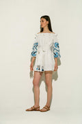 Ali Off-The-Shoulder Linen Mini Dress in White