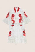 Nilofar Mini Wrap Dress in White with Red