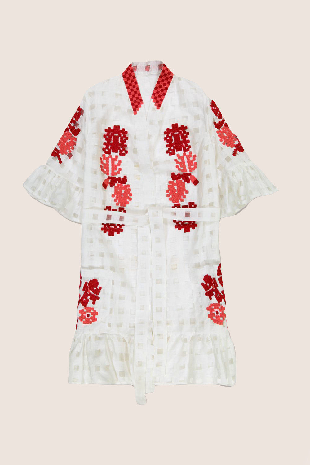 Nilofar Mini Wrap Dress in White with Red